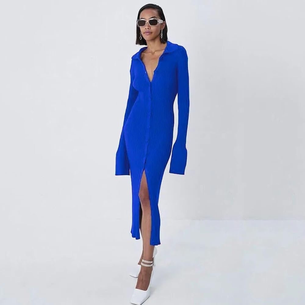 Micas collared button knit dress large new with tag